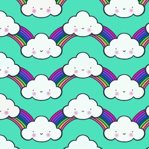 Clouds and Rainbows - Mint Green - Medium