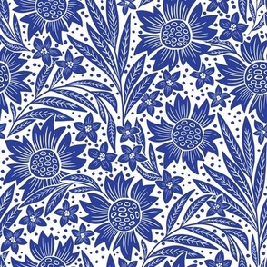 art nouveau flowers -  cobalt blue and white WB23