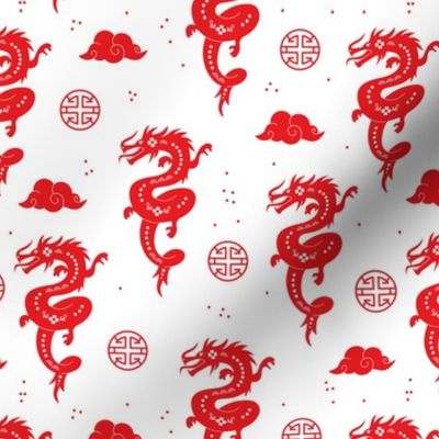 Chinese dragons - year of the dragon 2024 Happy New year China red on white