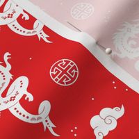 Chinese dragons - year of the dragon fantasy creatures 2024 Happy New year China white on red