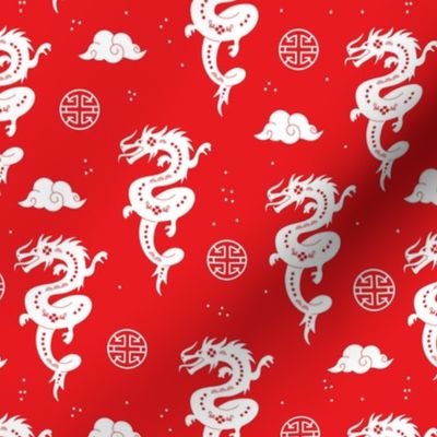 Chinese dragons - year of the dragon fantasy creatures 2024 Happy New year China white on red