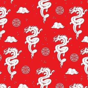 Chinese dragons - year of the dragon fantasy creatures 2024 Happy New year China white on red