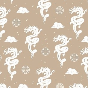 Chinese dragons - year of the dragon fantasy creatures 2024 Happy New year China white on beige