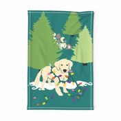 Zoe's Christmas in the Woods Wall Hanging & Tea Towel - Teal 