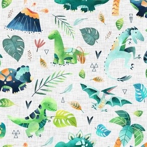 Dinosaurs – Dinosaur Fabric, Baby Boy Fabric, Dinosaur Bedding, Nursery Design Teal Blue Green Dinos (medium, gray linen)
