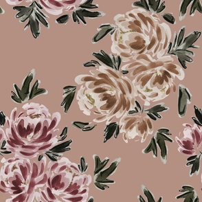 Large - Traditional Painted Peonies  - Watercolour, Art Nouveau Florals -  Blush  - Wallpaper