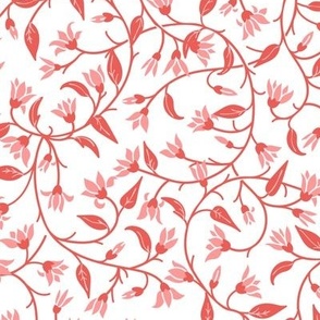 Indie flora swirl in coral pink and white large scale