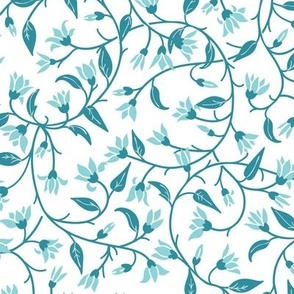 Indie flora swirl in lagoon teal pool blue sea glass green and white large scale