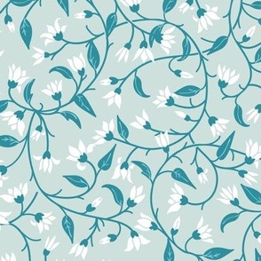Indie flora swirl in lagoon  pool blue white and sea glass green large scale