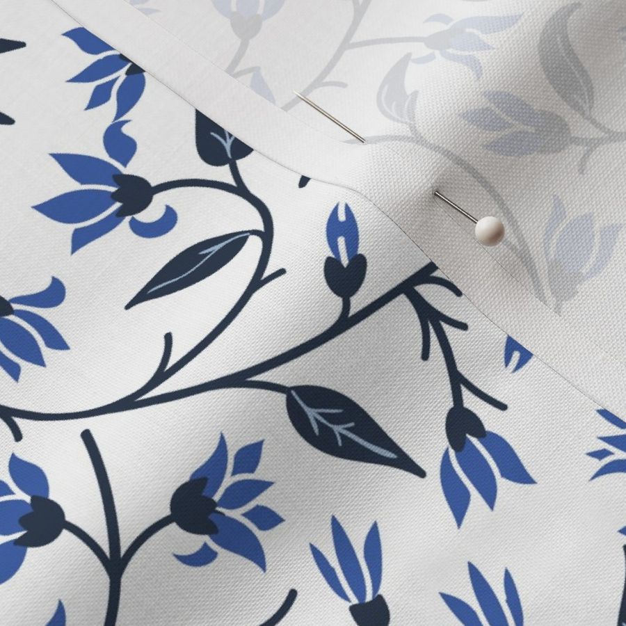 Indie flora swirl in navy blue and delft blue and white