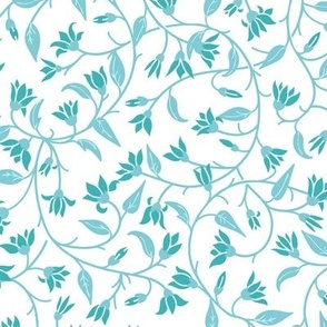 Indie flora swirl in white and pastel aqua blue