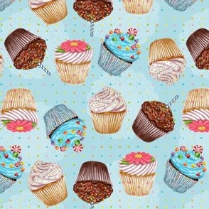 Colorful Party Cupcakes on Blue