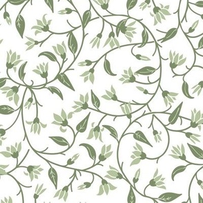 Indie flora swirl in white and sage green