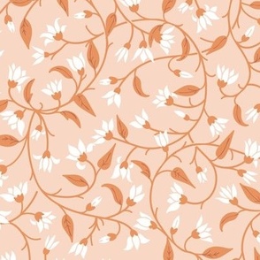 Indie floral swirl in  pastel apricot crush and white
