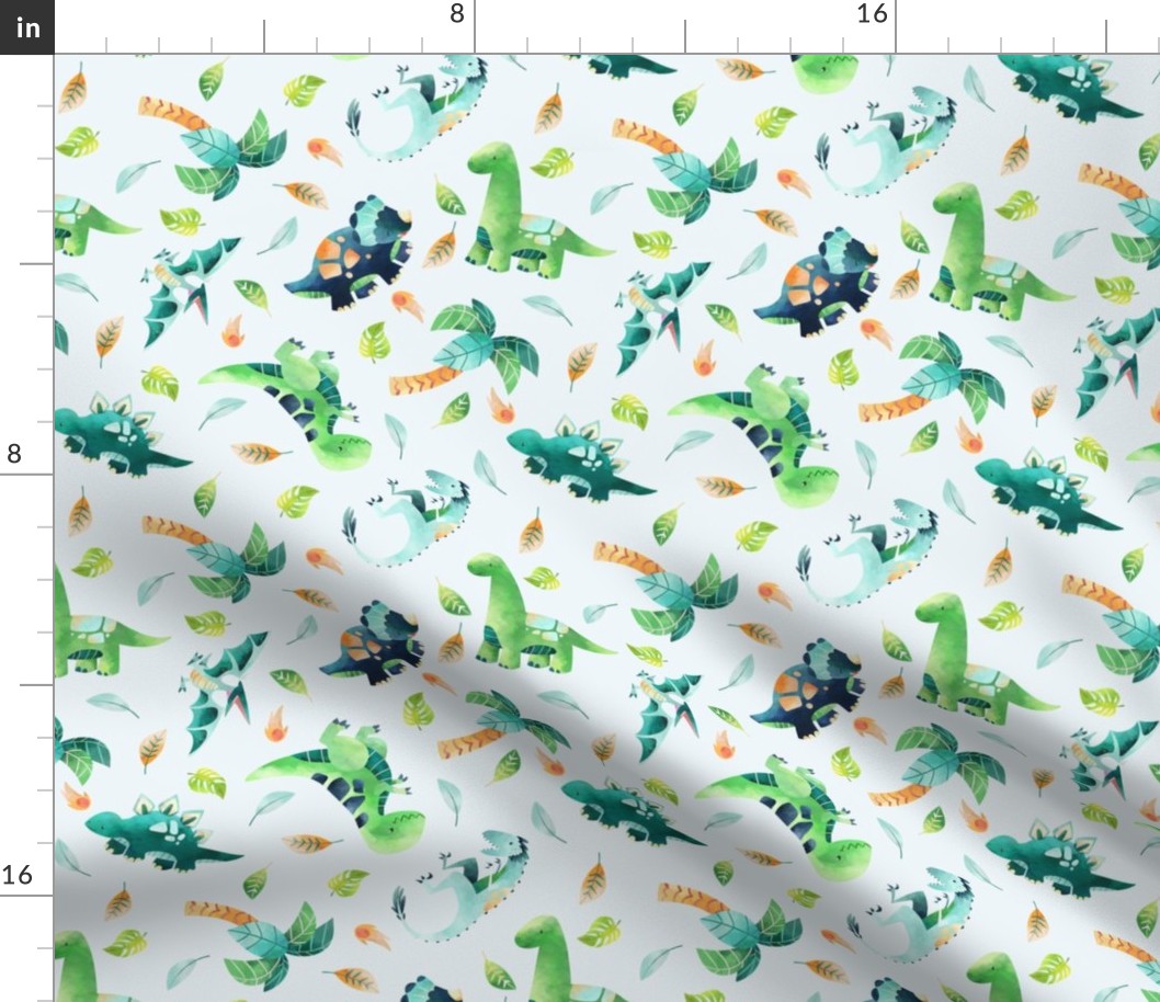 Dinosaur Nursery Fabric, Tossed Dino Fabric (ice blue) Beck's Dinos coordinate