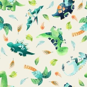 Dinosaur Nursery Fabric, Tossed Dino Fabric (cream) Beck's Dinos coordinate