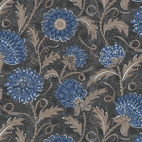 Autumnal Chintz Block Print // Medium // Dark with Blue