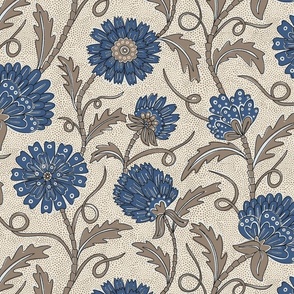 Autumnal Chintz Block Print // Medium // Light Beige Blue