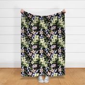 Cascading dogwood floral large scale pink and green