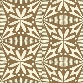 Tinflower (Cream on Brown) || block print floral