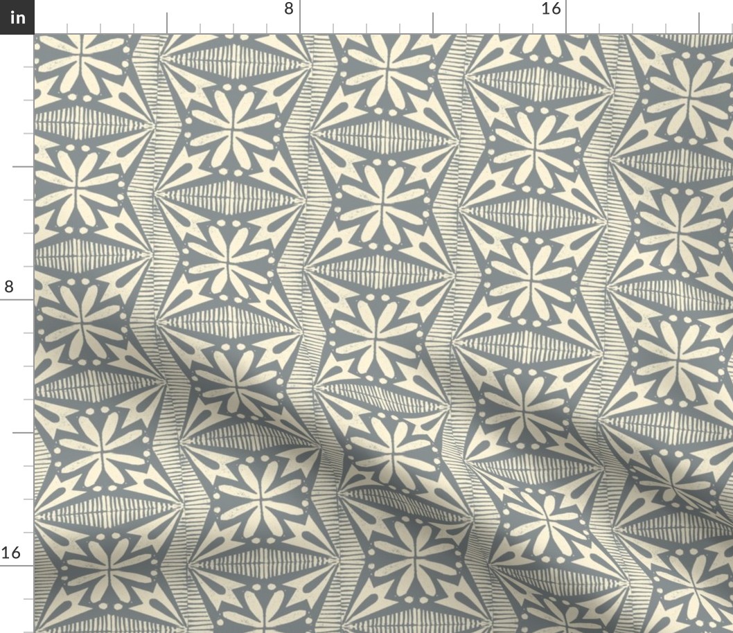 Tinflower (Cream on Dark Gray) || block print floral