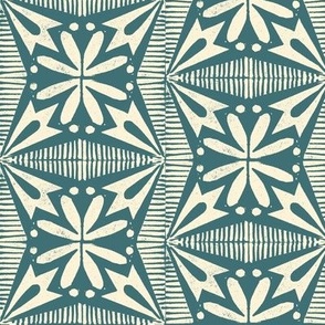 Tinflower (Cream on Teal) || block print floral