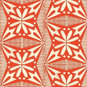 Tinflower (Cream on Red) || block print floral