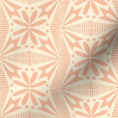 Tinflower (Coral on Cream) || block print floral
