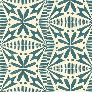 Tinflower (Teal on Cream) || block print floral