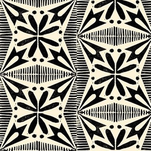 Tinflower (Black on Cream) || block print floral