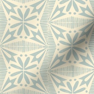 Tinflower (Aqua on Cream) || block print floral