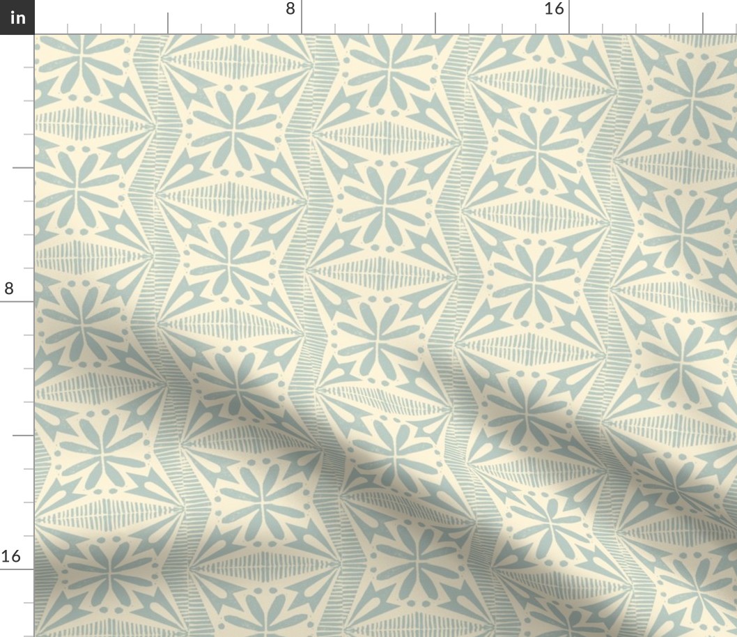 Tinflower (Aqua on Cream) || block print floral