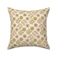 LOVE ME LOVE ME NOT Folk Art Mid-Century Modern Scandi Floral in Pink Green Cream Bright Dots - SMALL Scale - UnBlink Studio by Jackie Tahara