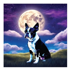 Moon Boston Terrier Dog for quilt panel 17 x 17 inches pillow for dog