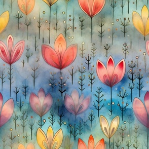 Bright Colorful Watercolor Flowers in Soft Pretty Rainbow Colors