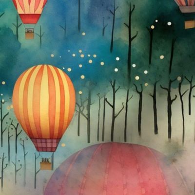 Bright Colorful Watercolor Hot Air Balloons in Beautiful Rainbow Colors