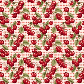 Vintage Cherries on diffuse Gingham checks | Red & White