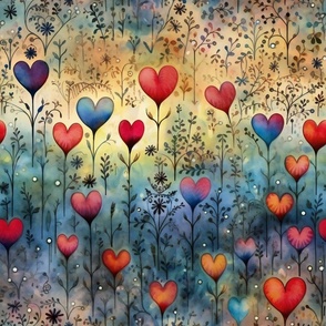 Bright Colorful Watercolor Hearts in Soft Rainbow Colors