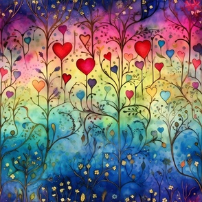 Bright Colorful Watercolor Hearts in Vibrant Rainbow Colors