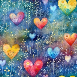 Bright Colorful Watercolor Hearts in Pretty Rainbow Colors