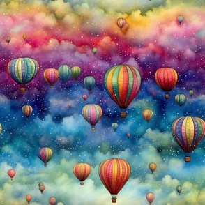 Bright Colorful Watercolor Hot Air Balloons in Stunning Rainbow Colors