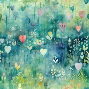 Bright Colorful Watercolor Hearts and Florals in Rainbow Colors