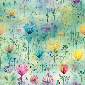 Bright Colorful Watercolor Flowers and Florals in Rainbow Colors