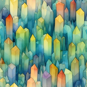 Bright Colorful Watercolor Crystals in Pretty Rainbow Colors