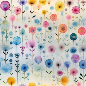 Bright Colorful Watercolor Flowers in Soft Rainbow Colors