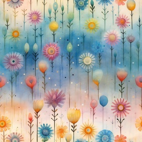 Bright Colorful Watercolor Flowers in Sweet Rainbow Colors