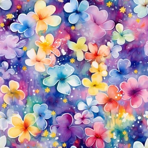 Bright Colorful Watercolor Flowers in Joyful Rainbow Colors
