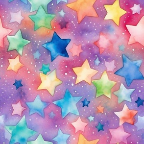 Bright Colorful Watercolor Stars in Cute Rainbow Colors
