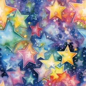 Bright Colorful Watercolor Stars in Bold Rainbow Colors