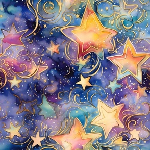 Bright Colorful Watercolor Stars in Whimsical Rainbow Colors